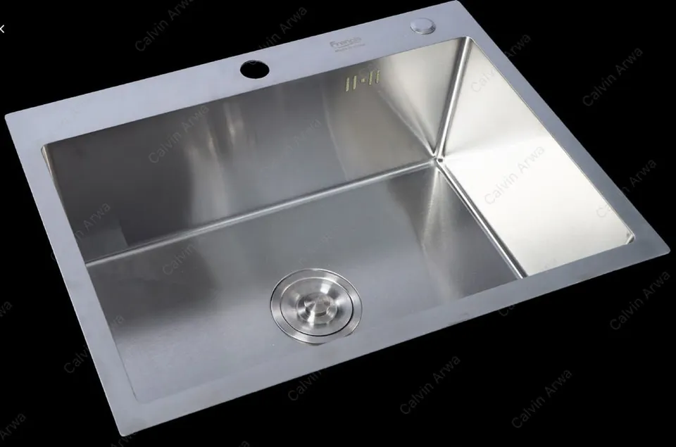 Handmade single bowl sink, brushed stainless